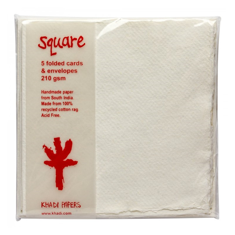 Khadi Papers White Rag 15cm Square Card & Envelope Pack (10pc)