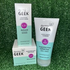 Derma Geek SMOOTHING FACIAL SERUM, GENTLE FACIAL CLEANSER NIGHT CREAM NEW