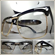 Mens Classy Elegant Retro Style Clear Lens EYE GLASSES Square Gold  Black Frame