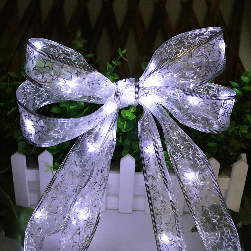 LED Ribbon Christmas Tree Lights Xmas Tree Top Ribbon Bows Party