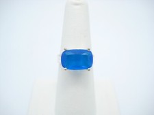 Sterling Silver 9mm Oval Blue Solitaire CZ Band Ring Size 7