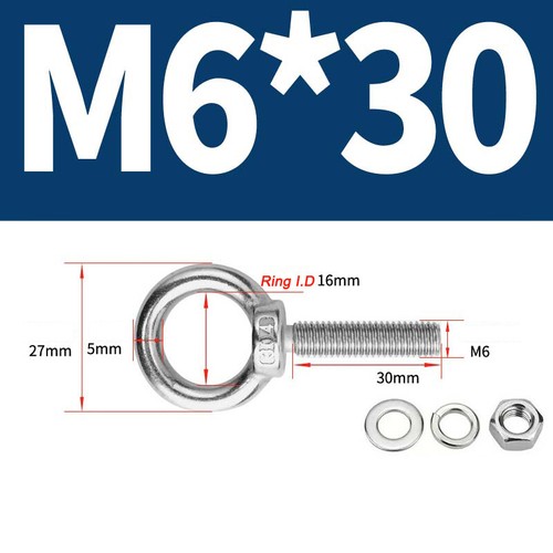 Stainless steel lifting eye bolt A2 Marine grade longshank nut M3 M4 M5 M6- M30 - Picture 36 of 119