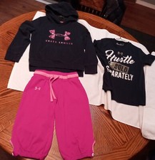 UNDER ARMOUR Lot Girls Heat Gear Shirt  Capris/Pullover YOUTH SIZE S  M