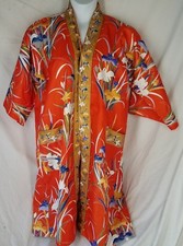 Hayashi Kimono Japan Floral Polyester red short robe belted satin pockets