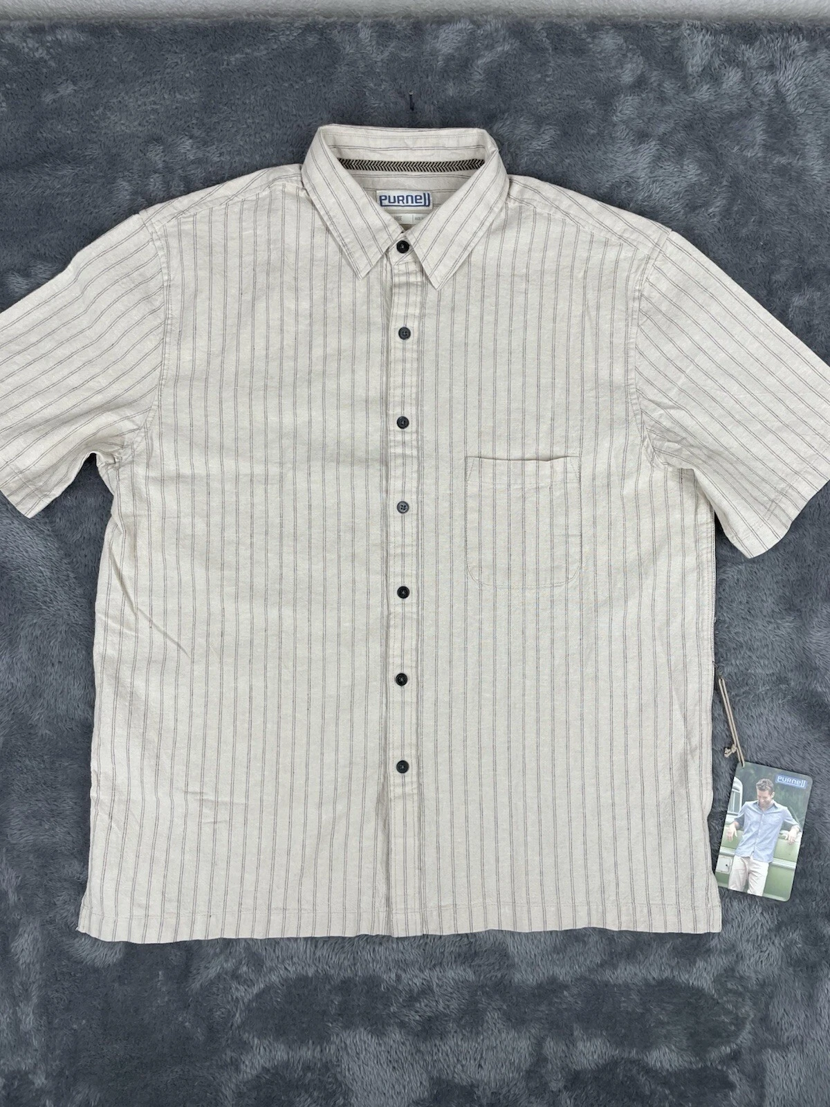 Purnell Harland Button Up Shirt Mens X Large Cotton Linen Short Sleeve