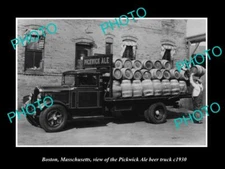 OLD POSTCARD SIZE PHOTO OF BOSTON MASSACHUSETTS PICKWICK ALE BEER TRUCK c1930