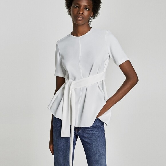 thenewsociety Anabella Blouse - 4Y 新品未使用 ZARA WOMAN white V NECK belted asymetrical blouse top new