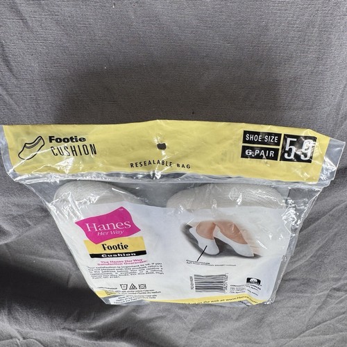 Vintage NOS 2001 6 Pairs Hanes Her Way Footie Cushion No Show Socks Size 5-9 USA - Picture 3 of 5