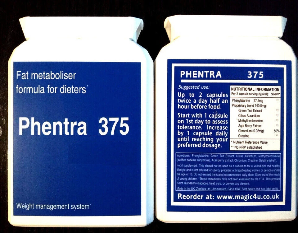 90 cápsulas de dieta fuerte PHENTRA 375 AZUL ADELGAZAMIENTO/PÉRDIDA DE PESO; quemador de grasa legal 37,5 Foto 4 de 4