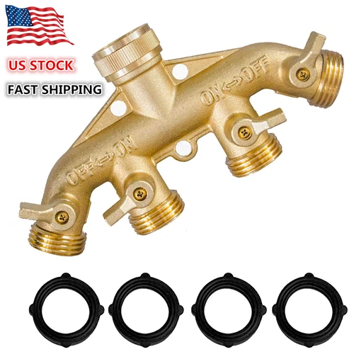 All Brass 4 way Garden Hose Splitter with shut off Valves 3/4 standard tap - Picture 8 of 9