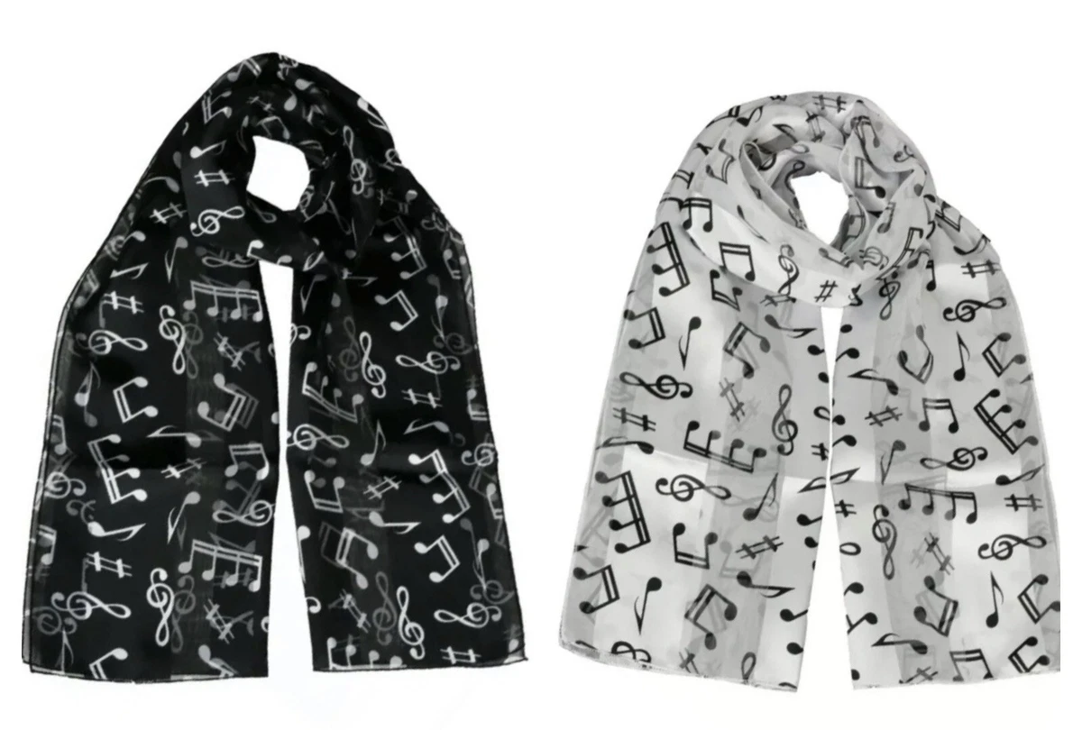 Sciarpa Stampa Musicale Con Note, Grigia E Nera, Grande Formato 180x100 Cm, Scialle Morbido, Accessorio Moda Unisex - 4