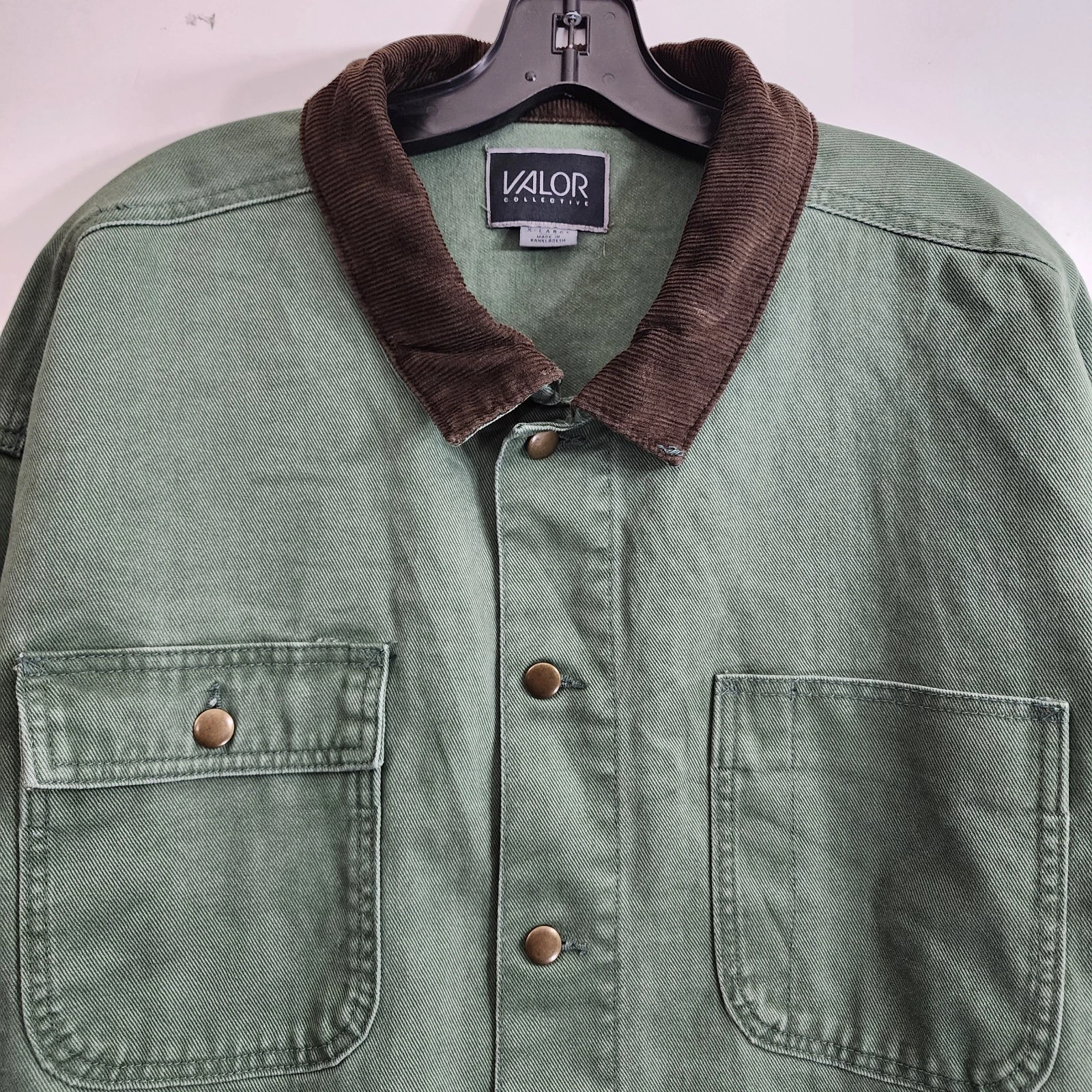 VALOR Collective Jacket Mens XL Green Chore Cropped Corduroy Collar Canvas Barn image 2