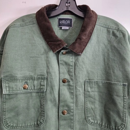 VALOR Collective Jacket Mens XL Green Chore Cropped Corduroy Collar Canvas Barn image 2