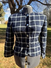 pendleton wool Blue White Plaid jacket Coat womens Medium Check Pattern