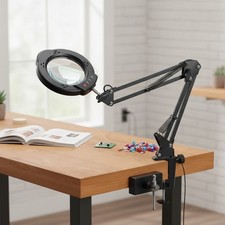 12X Magnifying Glass Lamp, 84 LED, 5 Color Modes, Stepless Dimmable, Clamp Mount