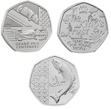 2026 50p pence coins Salmon, Grand Prix, The Kings Trust Royal Mint Uncirculated - Available on eBay