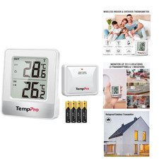 TempPro Funk-Thermometer Wetterstation mit Au&szlig;ensensor 150 m Reichweite, LCD