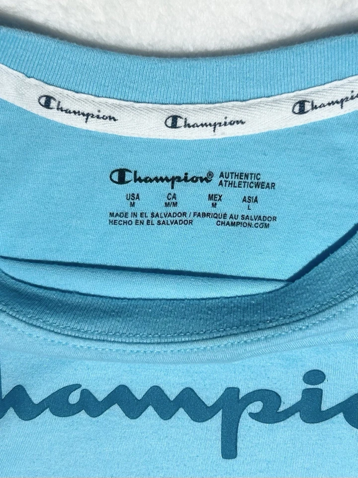 Camiseta de manga corta Champion azul claro ropa deportiva para mujer, M Foto 3 de 4