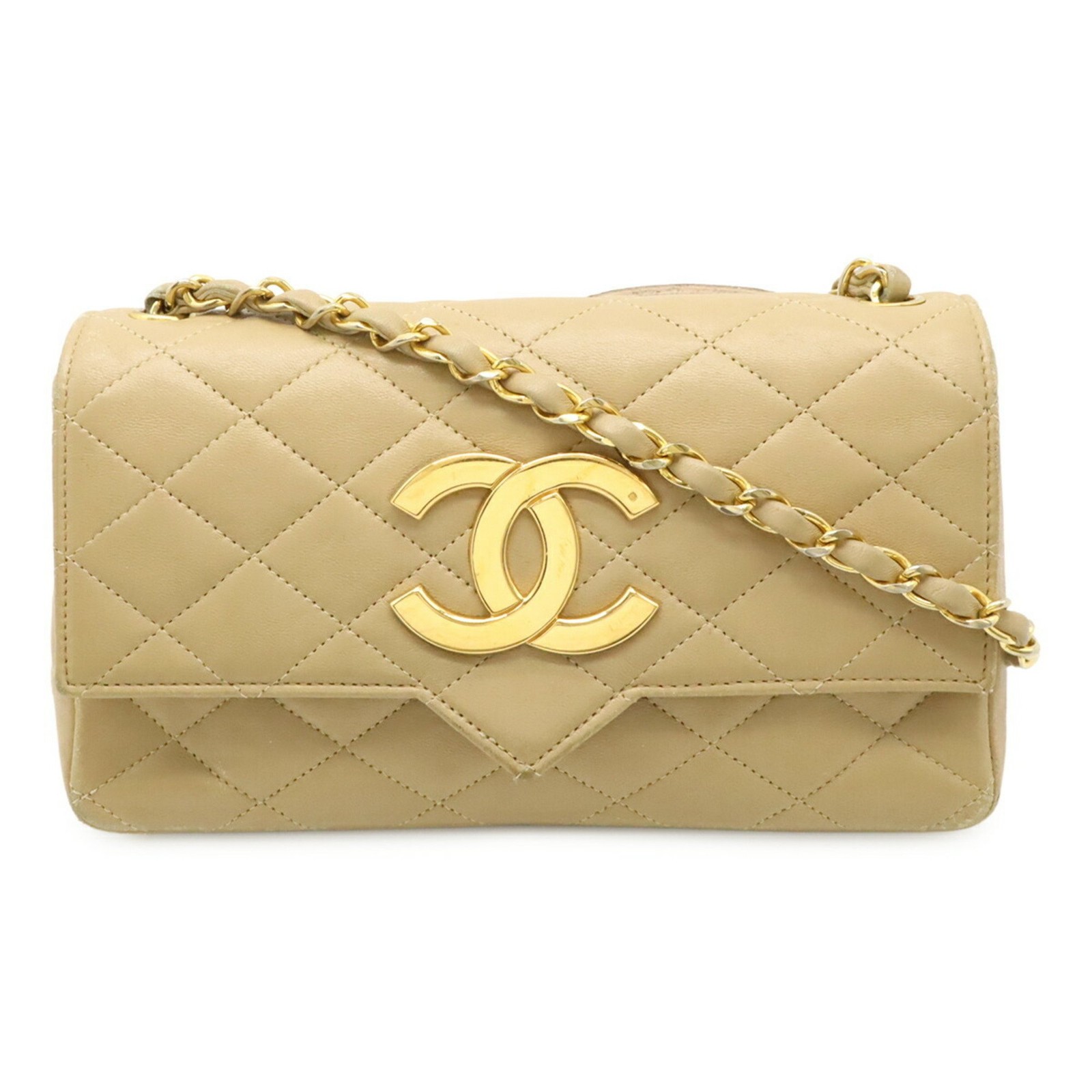 CHANEL Matelasse Deca Coco Chain Shoulder Bag Pochette Flap Beige