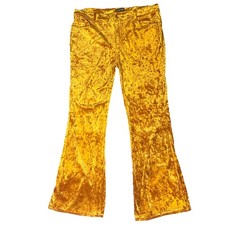 Vintage Pants Size XL Orange Gold Stretch Velour Pants Bell Bottom Flair Hippie