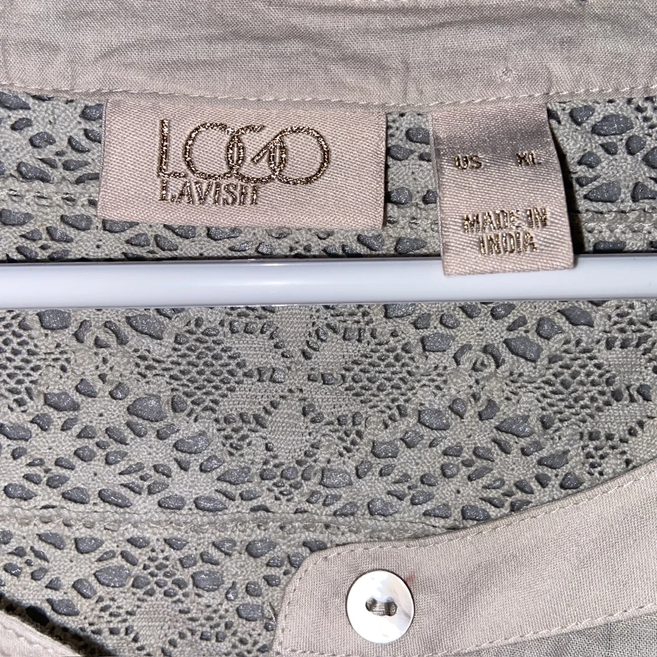 Блузка женская с логотипом роскошная XL бежевая вышитая кружевная отделка туника с длинным рукавом - Изображение 4 из 4