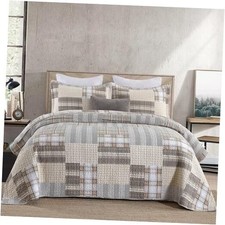 100 Cotton Quilts Queen Size, Farmhouse Plaid Queen Queen 90"x98" Brown