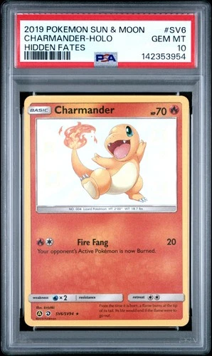 2019 POKEMON SUN & MOON HIDDEN FATES #SV6 CHARMANDER-HOLO PSA 10