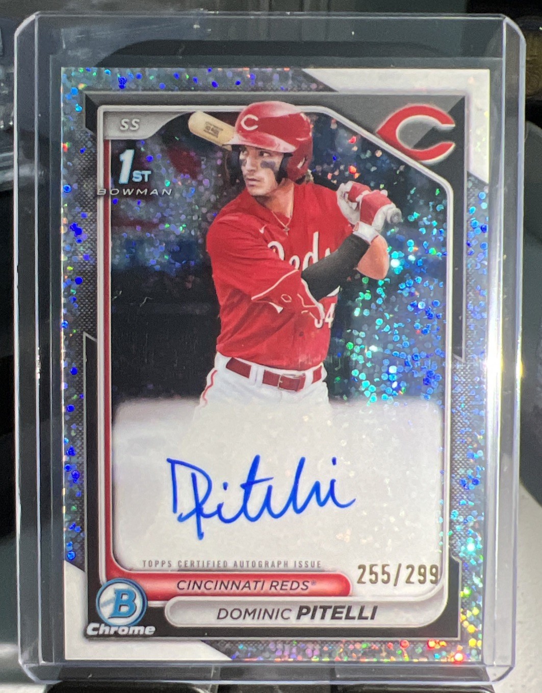 2024 BOWMAN CHROME DOMINIC PITELLI 1ST SPECKLE REFRACTOR AUTO 255/299🔥REDS🔥