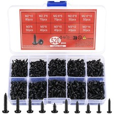 520 Pcs Self Tapping Screws, Black Screws for Wood Screws Assortment Kit, Torx -