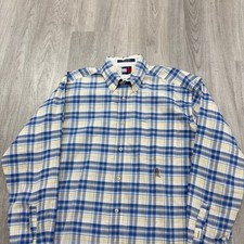 Vintage Tommy Hilfiger Button Shirt Medium Blue Yellow Plaid Streetwear Preppy
