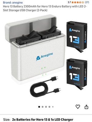 Hero 13 Battery 2300mAh for Hero 13 Enduro Battery with LED 2-Slot Storage USB C