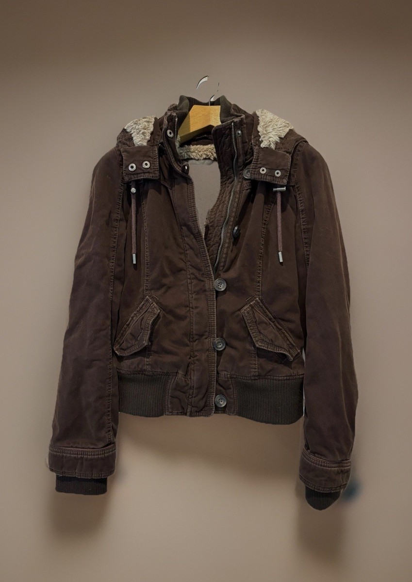 ✨希少✨【Abercrombie＆Fitbh】アバクロ y2kファージャケットL Vintage Abercrombie & Fitch Bomber Jacket Womens L Brown Faux Fur