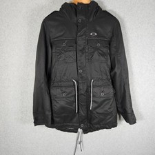 Oakley Womens Winter Coat Size XS Zip Button Hooded Fleece Faux Sherpa Black