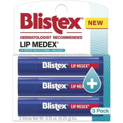 Blistex Lip Medex Stick 3 Count, 0.15 Oz. Medicated Relief with Soothing Reli..