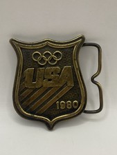 Vintage 1980 USA Olympics Belt Buckle Bergamot Brass Works Cold War Era NICE