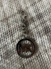 Michael Kors Silver Tone Key Chain Keychain Logo Circular Bag Charm Pendant Fob