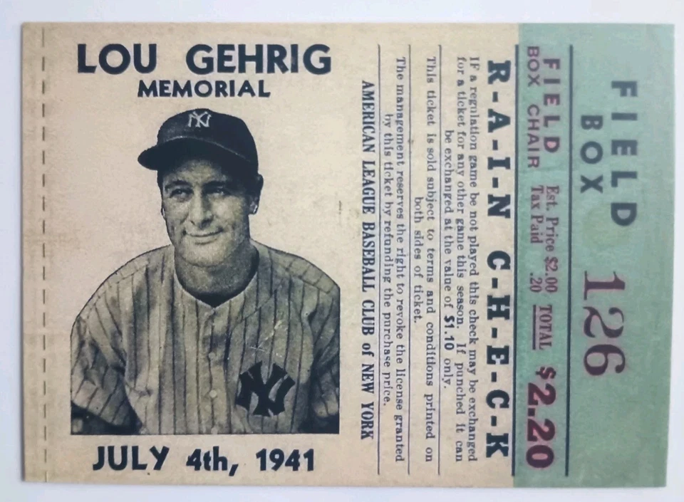 Lou Gehrig 1942 Rain Check Ticket Stub. A Very Nice Rendition. Very Nice  - Image 2 of 4