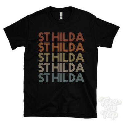 ST HILDA REPEATED RETRO STYLE T-SHIRT mens & womens uk place name gift