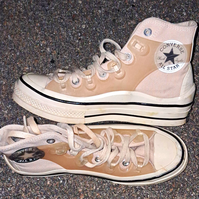 KIM JONES X Converse HIGH TOP BEIGE AND WHITE Wmns Sz 8 Sneaker