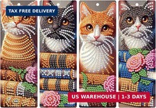 4pcs Cat Diamond Art Bookmarks,Diamond Painting Bookmarks Kits for Adult,DIY Gem