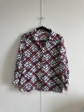 Vintage Sears Perma Prest Shirt Womens 12 White Long Sleeve Geometric Print USA