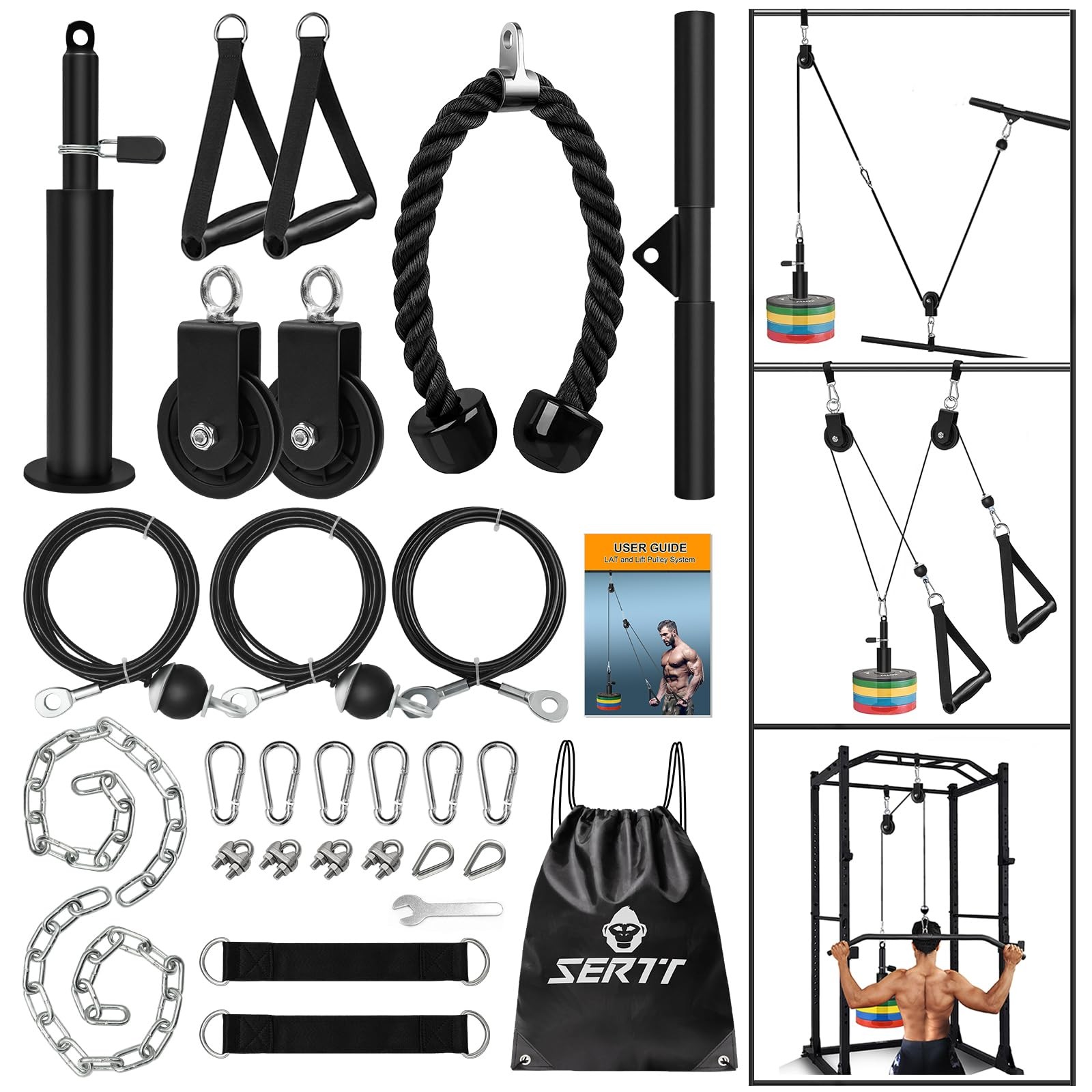 Weight Cable Pulley System Gym, Upgraded Cable Pulley Attachments for Gym LAT...