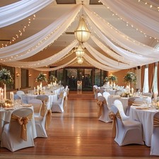 White Ceiling Drapes with Lights String for Weddings, 6 Panels 5ftx10ft Sheer...