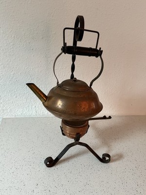 Vintage Copper Craft Antique Hot Water Samovar  Kettle and Wrought Iron Hanger 