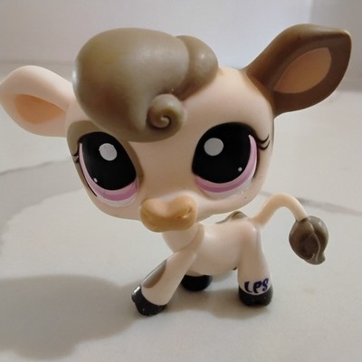 Authentic Littlest Pet Shop LPS #1351 COW White/Gray, Pink Dot Eyes