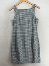 THEORY Dress 4 Square Neck Sheath Mini Check Sleeveless Back Zip Blue Brown