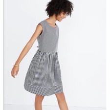 Madewell Gingham Mixed Scale Sleeveless Tie Back Dress Black White XS