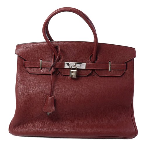 HERMES PHW Birkin 35 Hand Bag Togo Leather Rouge H Buffalo