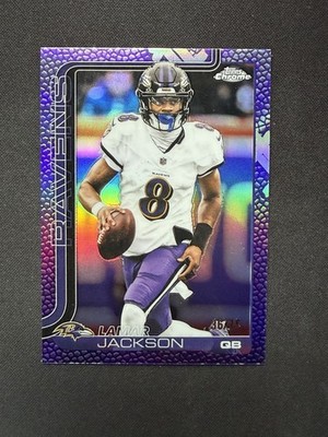 2025 Topps Chrome Lamar Jackson #24 Purple pig skin Refractor /75 Ravens