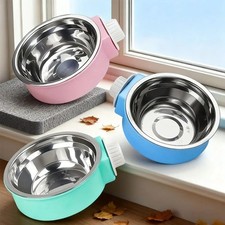 2 Pack Hanging Dog Bowls with Removable Stainless Steel Feeder for Kennel Cage